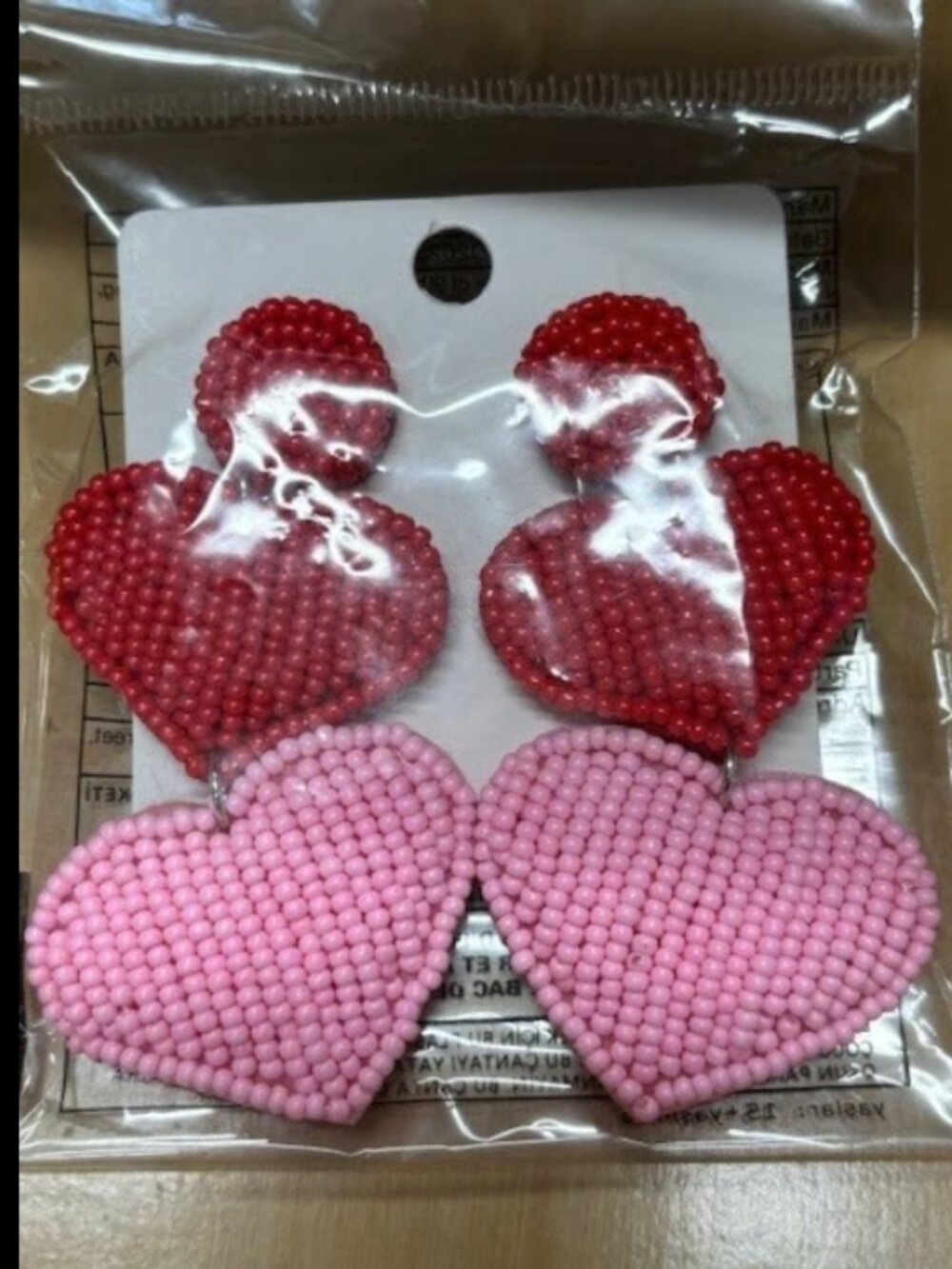 Valentines Pink Red Heart Beaded Earrings NEW!